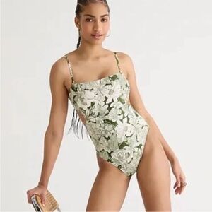 Strapless Floral Green and White One-Piece Swimsuit